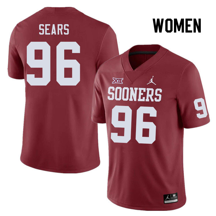 Women #96 Davon Sears Oklahoma Sooners College Football Jerseys Stitched-Crimson - Click Image to Close